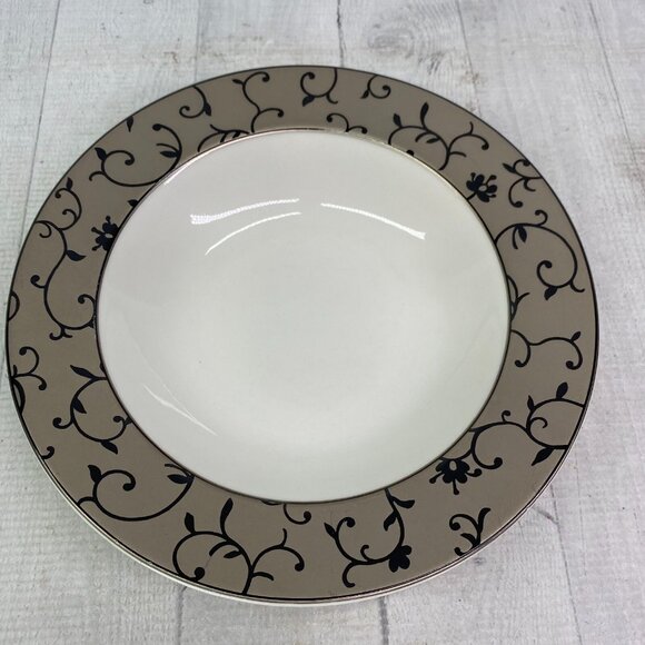 PTS International B Smith W Style FIORI Gray Rim Black Leaves 9" Bowls Set of 4 - Picture 9 of 16